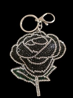 Black and Silver Rose Bag Charm Keychain